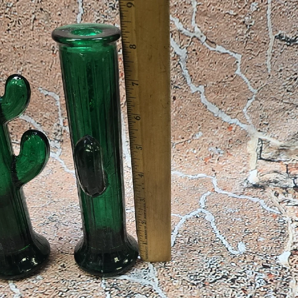 Pier 1 Green Cactus Glass Candle Holders, Set Of 2
